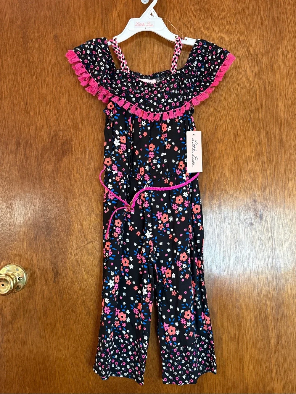 NWT Little Lass Girls Floral Cold Shoulder Jumpsuit with Belt Size 4T - Picture 2 of 6